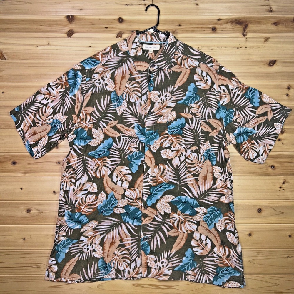 Territory Ahead Shirt Mens XXLT Colorful Hawaiian Leaf Button Up Short Sleeve
